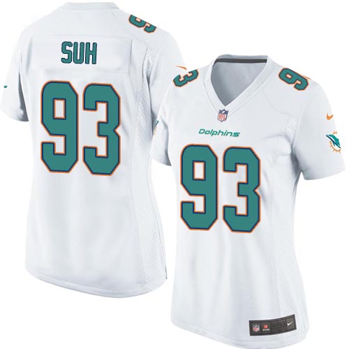 Women's Limited Ndamukong Suh Nike Jersey White Road - #93 NFL Miami Dolphins